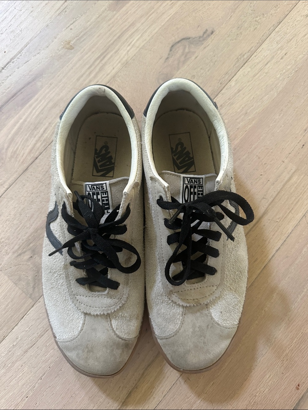 Vans Beige Suede Low-Top Sneakers with Black Accents